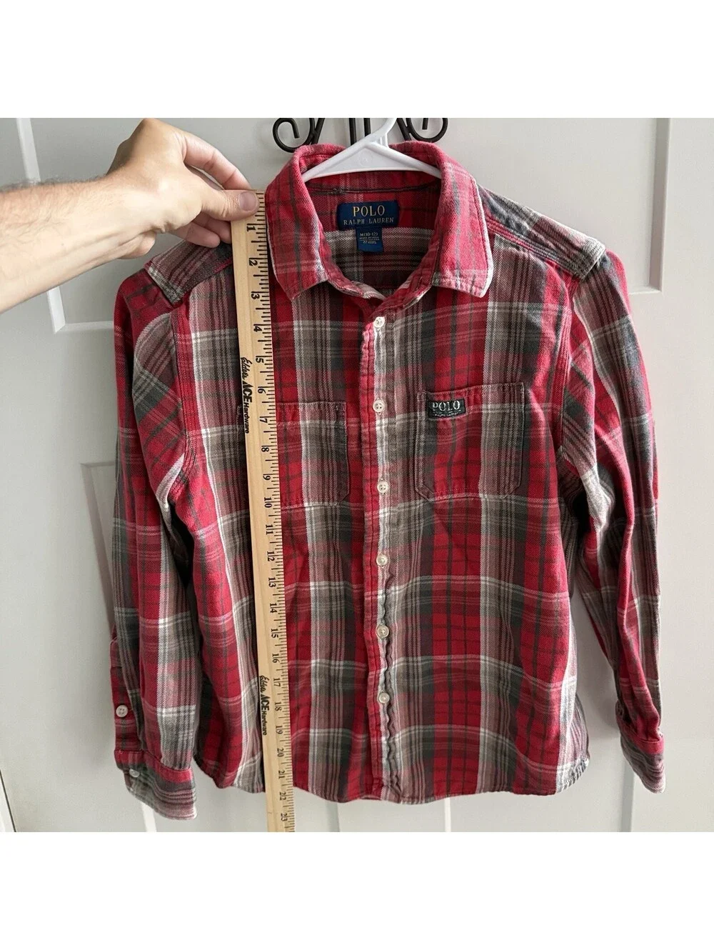 Polo Ralph Lauren Flannel Shirt Youth M 10-12 Red Plaid Cotton Vintage Style